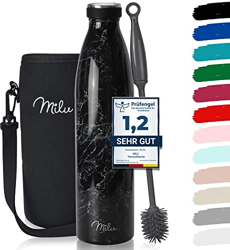 Milu Stainless Steel Drinking Bottle 1000 ml - Insulated Thermo Flask for Water - Leak Proof, Insulated and Double Walled, Carbonated (Granite Black, 1L)