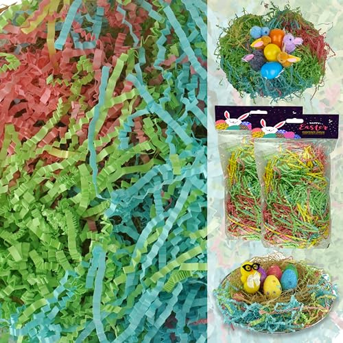 100 g mehrfarbiges geschreddertes Osterpapier für Kunst und Handwerk, Ostergeschenkkorbfüller, Ostereierfüller, geschreddertes Papier für Geschenkbox