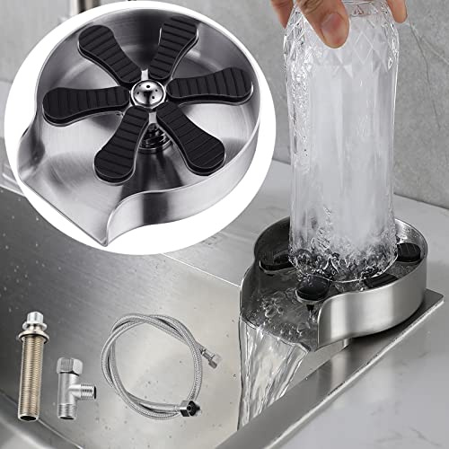 Rostfritt stål glaspolare för diskho, Eroshoo glasdispenser, flaskdiskar, glasborste för diskho, glasblandare, glasrengöring för diskbänk, bar, glasdusch – svart (silver)
