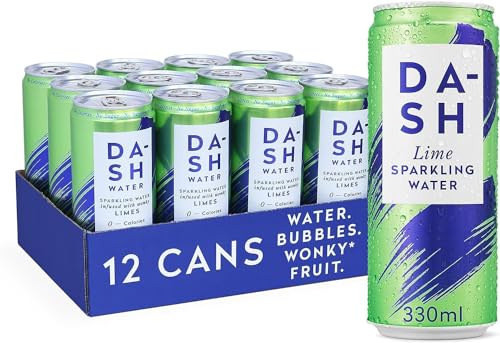 Agua DASH Lima- 12 x Agua mineral natural con gas sabor Lima- Sin azúcar, sin edulcorantes, sin calorías - (12 latas x 330ml)