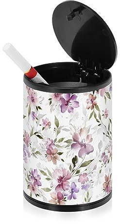 Aquarell Blume Aschenbecher für Zigaretten Innen mit Deckel Geruchssicher Edelstahl Tragbar Rauchfrei Selbstlöschend Butt Eimer Asche