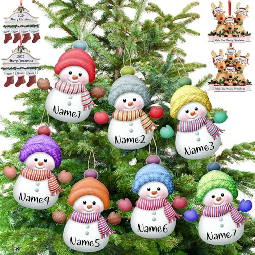 Personalisierte Weihnachtsornamente, 7pcs benutzerdefinierte Schneemann Ornamente mit Namen Familie Ornament Xmas Baum hängen Dekoration Geschenk - 3.15（8cm）