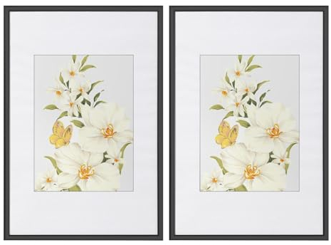 WOLTU Bilderrahmen 40x50 cm Set of 2 Fotorahmen aus Kunststoff mit Passepartout, Posterrahmen zum vertikalen oder horizontalen Aufhängen/Aufstellen, Collage Wanddeko, Schwarz