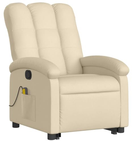 vidaXL Massagesessel, Verstellbar Sessel mit Aufstehhilfe, Fernsehsessel Relaxsessel mit Liegefunktion, Liegesessel Aufstehsessel Polstersessel, Creme Stoff
