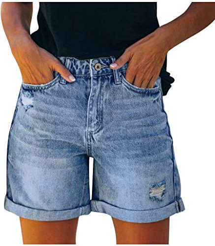 Pantalones Cortos Mujer Jeans De Verano Cintura Alta Shorts Vaquero Bolsillo Vintage Ligero Ropa Adolescente Mujer Playa Original Gimnasio Pantalones Vaqueros Rotos