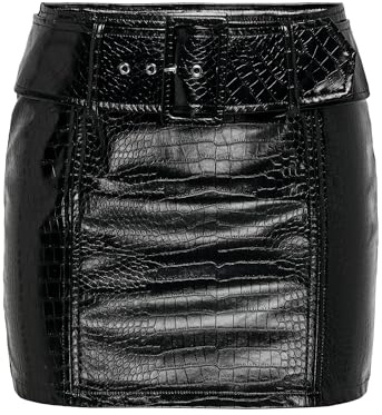 Jupe en cuir synthétique ONLLIONA mini-jupe en simili cuir Black, XS, Black, XS