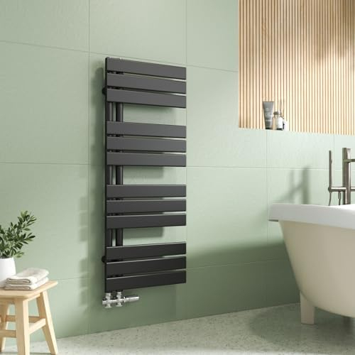EMKE Handtuchheizkörper Seitenanschluss 1041x400 mm, Badheizkörper Handtuchhalter Handtuchwärmer Handtuchtrockner Badezimmer Heizkörper Flach Handtuchheizung Schwarz 456W