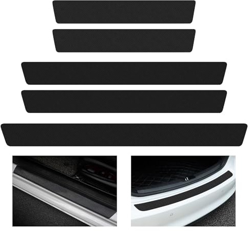 5 Pcs Car Sill Protectors Strips for VW Golf 8 MK8 2019-2022 2023, Carbon Fiber Door Sill Kick Plate Protector Covers Rear Bumper Protector Stickers