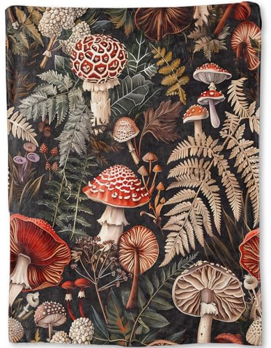 ainori Mushroom Forest Throw Blanket- Ultra Soft, Fleece, Lightweight,Enchanting Fungi Lush Ferns Blankets, for Couch Room Bedroom Modern Decor, Gifts for Women & Nature Lovers 50x60in