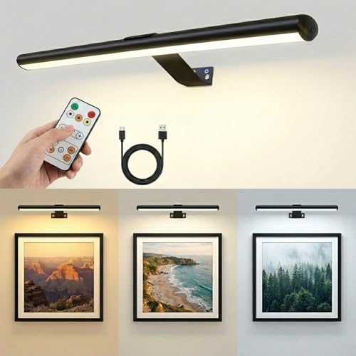 Nicoone Wireless Picture Light,4400mAh Rechargeable Painting Light with Remote and Timer,3 Lighting Modes Display Lamp for Dartboard, Wall Decor, Portrait Art