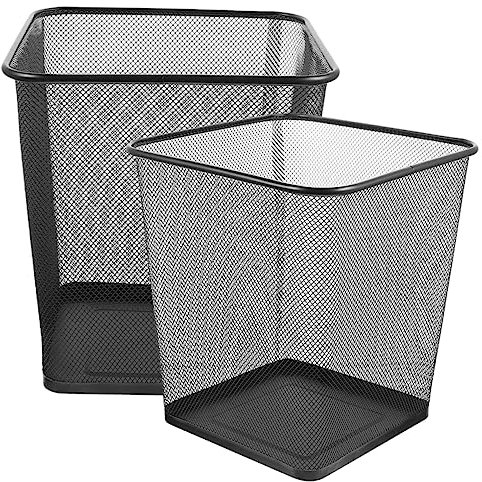 TINEASUR 2pièces Poubelle Noire Métallique Pour Bureau Corbeille à Robuste Et Design Simple Pour Espace De Travail