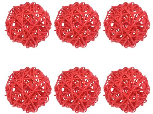 M METERXITY 6-Pack Wicker Rattan Balls 60mm/2.4 Inch Decorative Rattan Balls Orbs Vase Fillers Bowl Fillers for Christmas/Weddings/Thanksgiving/DIY Crafts/Home Decor [Red]