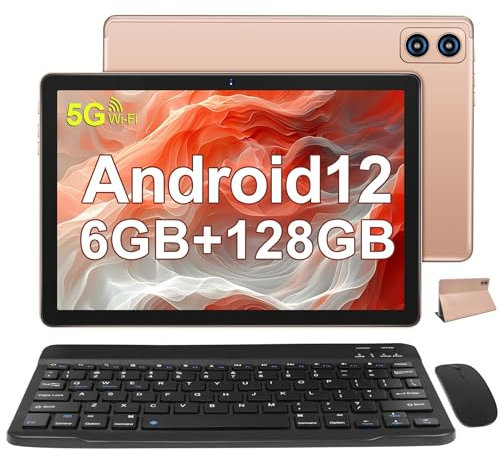 SEBBE WOZIFAN Tablette 10 Pouces Tablette，2.0 GHz Octa-Core 6GB RAM + 128GB ROM (TF 1TB)，GMS Certified，5GWiFi/Bluetooth 5.0/13MP+5MP/8000mAh/1280 * 800, Tablette Tactile Clavier et Souris-Or