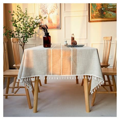 Tischtuch Kaffee, Polyester Tablecloth Streifen Tischtuch Rechteck 140x240CM für Wohnzimmer, Esszimmer, Balkon, Garten