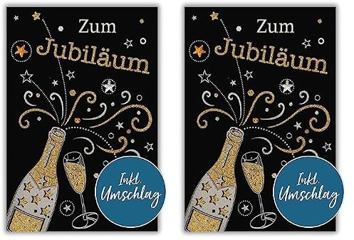 bsb Karte zum Jubiläum - Karte Jubiläum mit Sektflasche-Motiv - liebevolle Karte zum Dienstjubiläum oder Firmenjubiläum - Glückwunschkarte Jubiläum - Karte Jubiläum in 12,4 x 17,9 cm (Packung mit 2)