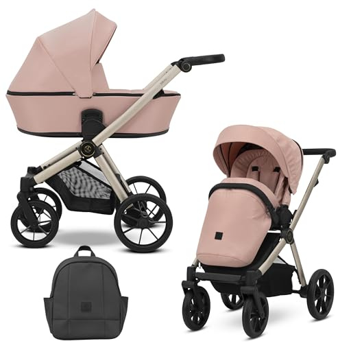 Kunert Brav - Cochecito 2 en 1 para bebé, asiento deportivo, reversible, estructura de aluminio, diseño ligero, cubierta para lluvia, mosquitera, portabotellas, mochila (rosa)