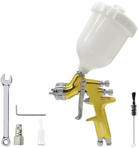 HVLP Air Spray Gun with 1.3mm Nozzle, 600cc Plastic Cup, Car Paint Sprayer, Gravity Feed HVLP Spray Guns, for Refinishing, Primer, Top Coat (Gold -1.4mm Nozzle)