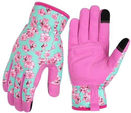 Ainiv 1 Par Guantes de Jardinería para Mujeres, Piel Microfibra, Guantes Trabajo Pantalla Táctil con Agarre Antideslizante, Transpirables y a Prueba de Espinas para Patio, Granja (Rosa, L)