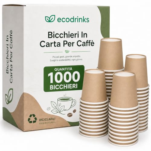 1000 Bicchieri Caffe Carta Da 75ml - Set Bicchierini Monouso per Bevande Calde/Fredde - Biodegradabili, Eco-friendly e Made in Italy, Avana