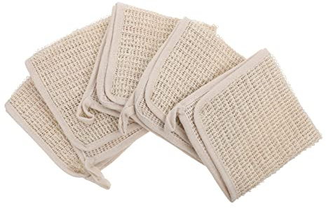 BATHVEVE Quadratisches Duschhandtuch -Pack Leinen Beige, Strapazierfähig | Schäumende Körperpeeling Tücher, Bad und Shampooanwendung, Praktische Form, 5 Stück
