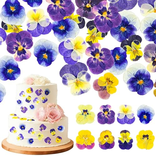 Maasechs Lot de 96 fleurs comestibles naturelles séchées pressées pour décoration de gâteaux, cupcakes, cocktails, fabrication de bijoux en résine, loisirs créatifs (violet, style fleur)