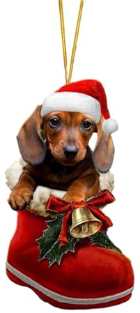 Santa Boot Christmas Dog Acrylic Hanging Ornament Festive Holiday Pet Seasonal Stocking Animal Decoration for Home Tree (A, One Size)