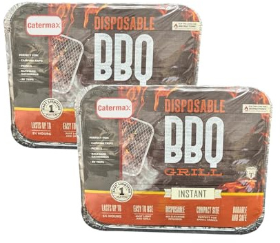 2 Disposable Portable BBQ Grill Tray Instant Light Charcoal Barbecues Quick & Easy To Usewith Top-line Card, For Garden BBQs, Camping, Fishing, Summer Picnic Set