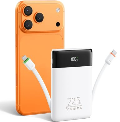 VEGER 22.5W 10000mAh Schnellladung Power Bank mit Integriertem USB-C Kabel
