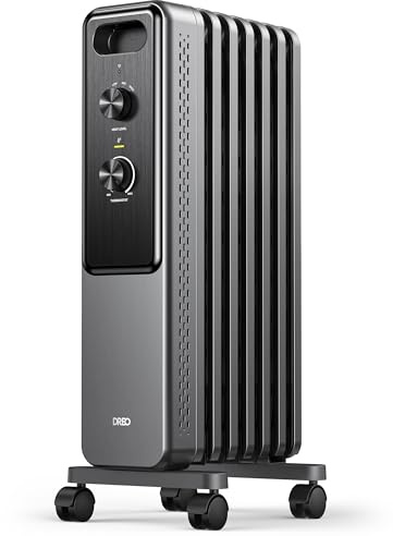 DREO Radiator Heater, Dual Knobs, 8 Safety Protection, 1500W Electric Space Heaters for Indoor Use Large Room, Energy Saving, Quiet Oil Filled Radiator for Bedroom, Adjustable Thermostat