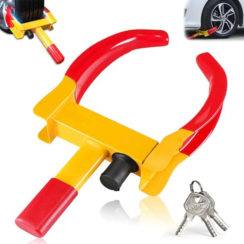 Antifurto Blocca Ruote Per Auto, Bloccaruota Auto, Lucchetto per Roulotte, con 3 Chiavi, Regolazione a 9 Fori, Bloccaggio per Camper, Rimorchi, Larghezza Pneumatici 18-30 cm