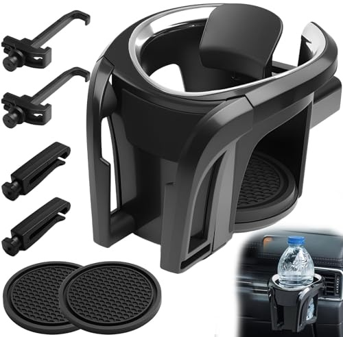 GZqiancang Portavasos para Coche Universal,2 in 1,Negro | Posavasos Coche Ajustable Soporte Botella Coche,para vasos para la mayoría de vehículos y modelos de teléfono