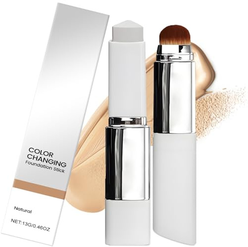 Chartming Color Changing Foundation Stick with Brush Head, Cover Cream V White Korean Foundation Stick With Volufiline, Natural Makeup, Full Coverage Concealer for All Skin Types(Natural)