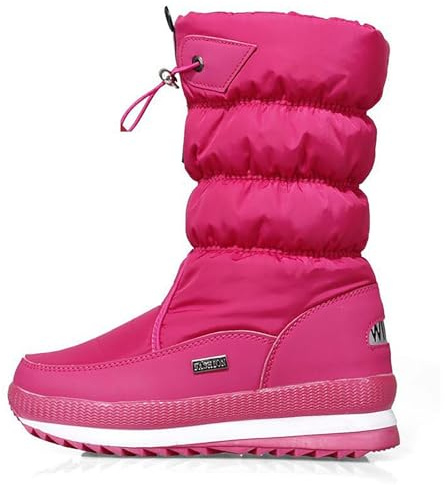 Scarpe da Montagna Donna Stivali con Pelliccia Scarponi Sci Bambino Scarponcini Invernali Stivaletti in Pelle Pelo Bassi Canvas Rosa Caldo 36