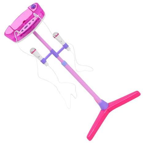 Microfono Giocattolo Simulato per Ragazzo Ragazza Rosa | Console e Supporto Separabili, Staffa Regolabile in Altezza, Design Doppio Microfono