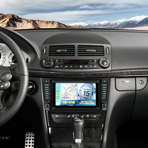 CAMECHO Android 15 2G+64G para Mercedes Benz E-Klasse W211 CLS Klasse W219 con Navi Carplay Android Auto, 7 Pulgadas Touchscreen Doble DIN autoradio con Bluetooth FM/RDS EQ DSP SWC+Cámara Trasera