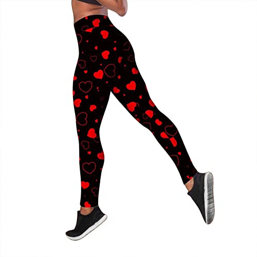 Générique Leggings Femmes Court Pantalon Taille Haute Femme Collant femme saint valentin avec coeurs coeur rouge Leggings Sexy pantalon slim à motifs coeur rouge Legging Femme Pantalon Jogging Femme