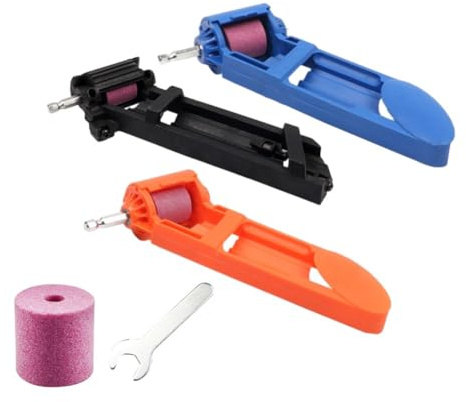 Portable Drill Bit Sharpener Tool with Pink Corundum Grinding Wheel for Iron Drill Bits – ABS Plastic Handheld Grinder Compatible with Electric Dri(Millstone)