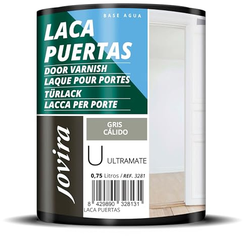 JOVIRA PINTURAS Esmalte Laca Puertas al Agua 750ML Ultra Mate, Renueva y decora las puertas y muebles de madera. (750 ml,Gris Calido)