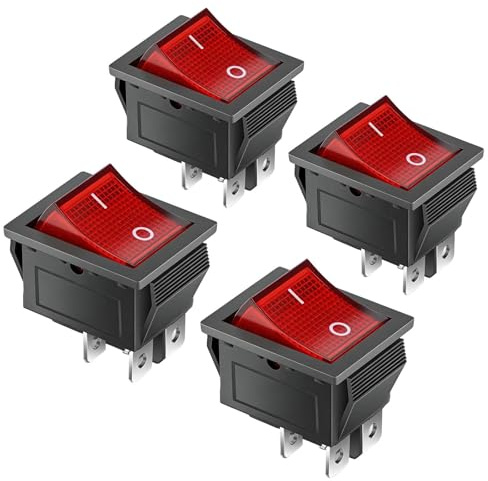 4 Stück Wippschalter Schalter, Kippschalter On-Off 4 Polig 2 Positionen mit Rot Licht, 16A/250V/20A/125V Geräteschalter Selbstsichernder für den Einbau in Häusern Autos und Elektrischen Geräten