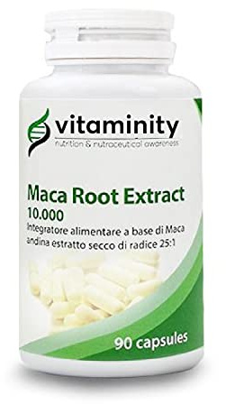 Vitaminity Maca Root Extract, Integratore Alimentare per Aumentare i Livelli di Energia e il Benessere Fisico, Migliora la Capacità di Concentrazione e la risposta allo stress (90 Unità)