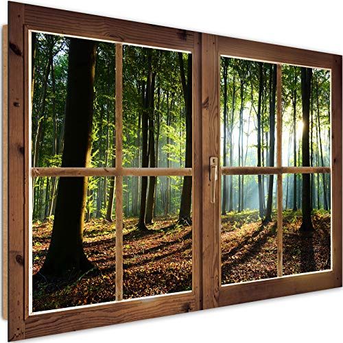 Feeby Cuadro Imagen Ventana Falsa 90x60 cm 1 Pieza Modernos Impresión Artística Calidad Fotografica Imagen Decoración de Pared Salon Dormitorio Cocina Oficina Pasillo Bosque Otono Multi