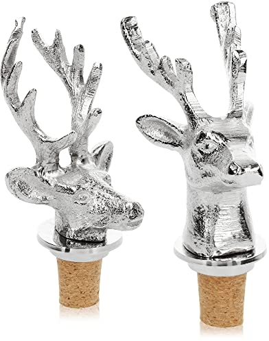 COM-FOUR® 2x tappo di bottiglia cervo, cervo argento decorativo come tappo di sughero, tappo di bottiglia come tappo per bottiglie di vino, champagne e liquori [la selezione varia]