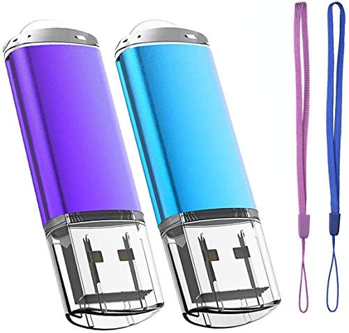 Cle USB 16 Go, EASTBULL Clé USB 2.0 Flash Drive Stockage Disque Mémoire Stick avec Cordes, Ensemble de Deux, Bleu/Violet