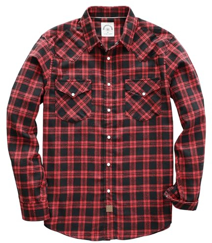 Dubinik® flanellskjorta herr Långärmad flanellskjorta herr Pearl Snap Western Denim Vintage Pocket Rutig skjorta