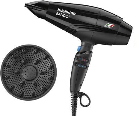 BaBylissPRO Hair Dryer, Nano Titanium Rapido 2000-Watt Blow Dryer, Hair Styling & Appliances, Black, BRAP1