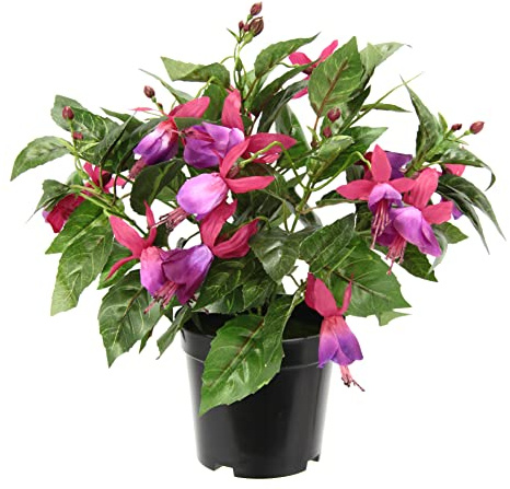 Flair Flower Künstliche Zierpflanze Fuchsien im Topf Kunstpflanze Zimmerpflanze Blüten Blumen Kunstblumen Seidenblumen Unechte Deko Gefälschte Doppelblütenblätter Topfpflanze Hybrida Hort Flores
