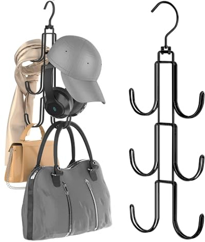 Greyoe Krawattenhalter, Gürtelhalter Kleiderschrank, Schalbügel, Hanging Bag Rack Multifunktionale Gürtel Krawatte Sling Hook Organizer für Krawatten, Schals, Tücher, Taschen, Schwarz (Schwarz Drehen)