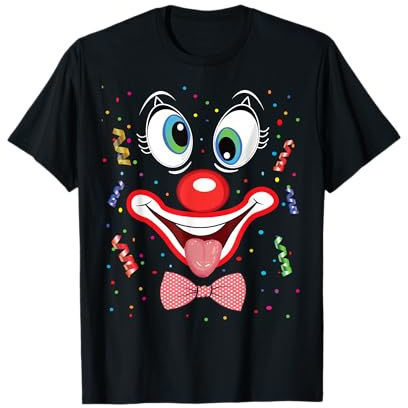 Karneval Faschingskostüm Clown Kostüm Gesicht Lustige Clown konfetti T-Shirt Damen Party Schwarz Small EU 41 S EU Karnevalskostüm Fasching Kostüm Clown T-Shirt Damen Party