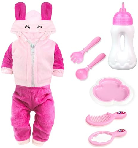 BNUZEIYI Accessoires pour Poupées -Ensemble d'alimentation et de Soins avec Biberon Manteau et Pantalon pour Filles, Vêtements pour Poupées de 36-42cm Pouces et de 18 Pouces