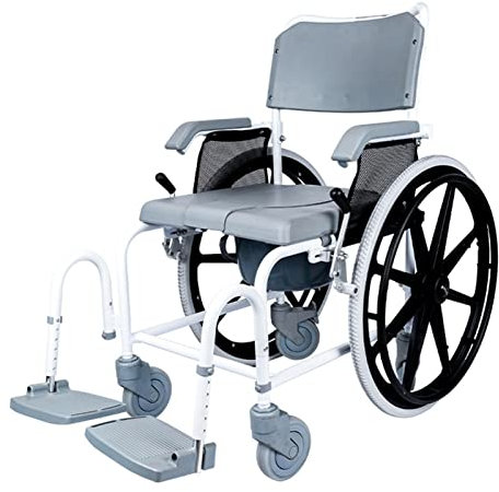 Fauteuil Roulant Douche Autopropulsé,Chaise Percée Toilette et Douche,Chaise Roulante Douche,Fauteuil Roulant Toilette,Chaise de Toilette Handicapé,Siège de Douche à roulettes